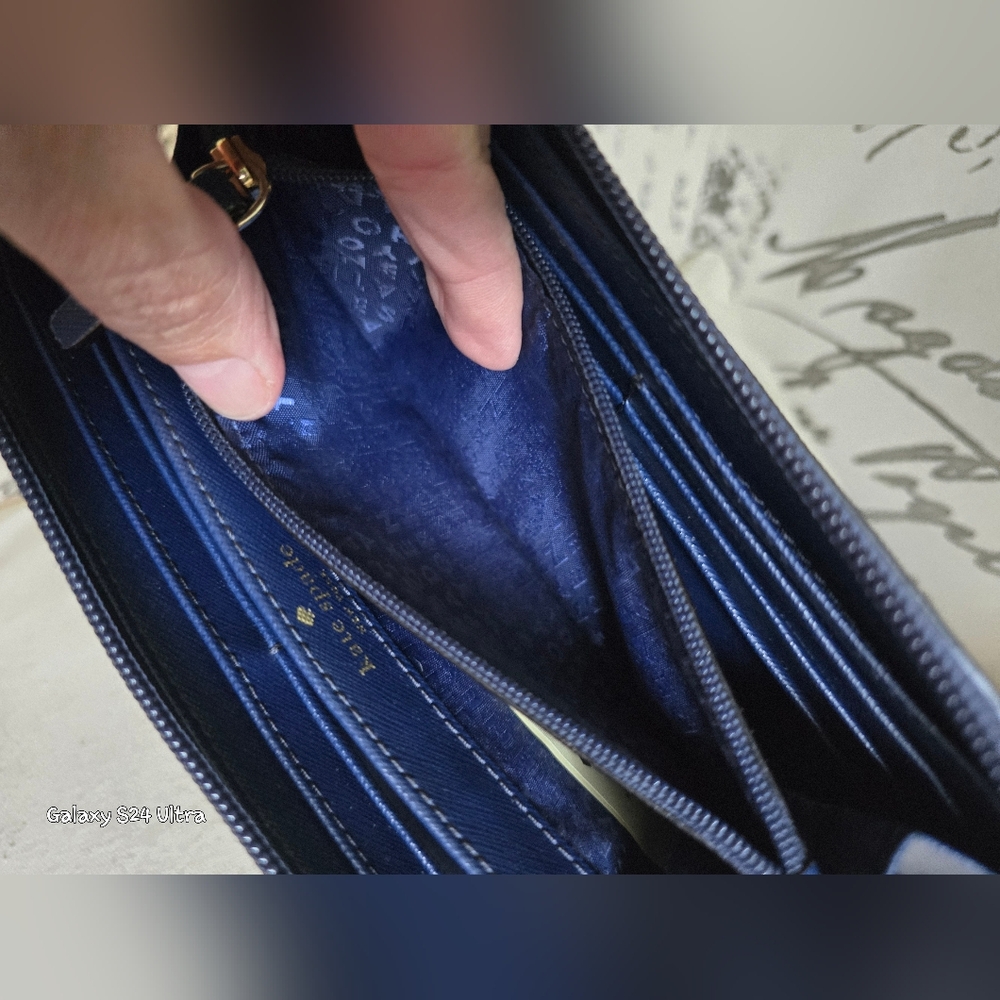 KATE SPADE ♠️ NY Navy Blue Neda Haven Lane Glitter Dot Zip Around Wallet In GUC - Picture 11 of 16